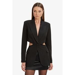 Bardot Cassian Cut Out Blazer Tailored Silhouette Dramatic Power Black XS NWT